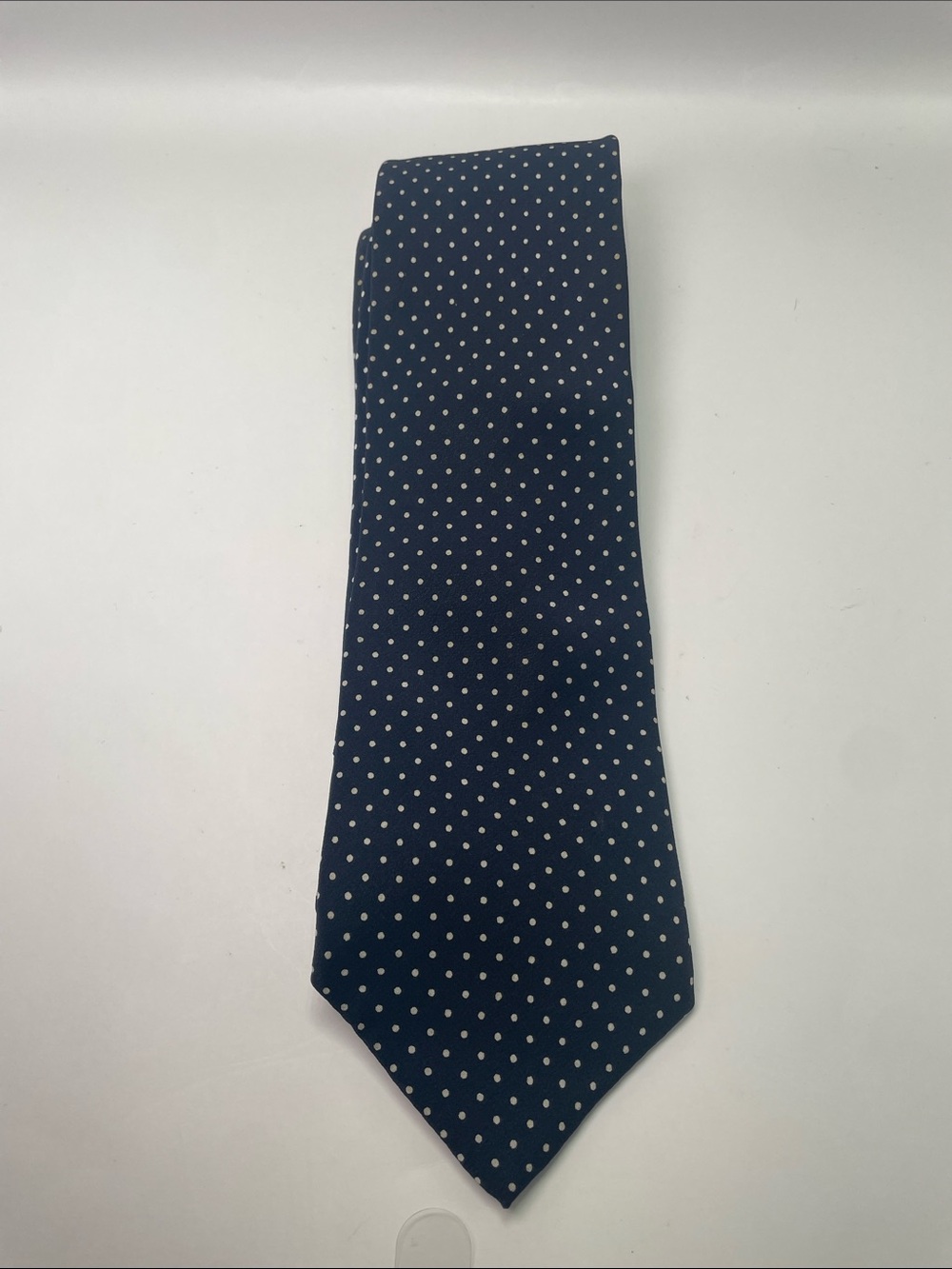 Lanvin Silk Tie Office Preppy Navy Tie White Polka Dots